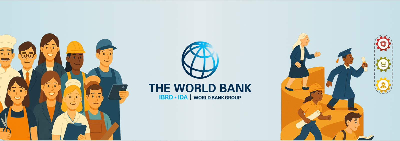 Group of diverse workers and students representing different professions and education pathways.